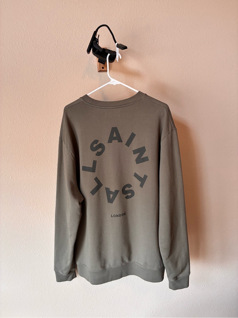 AllSaints Olive Green Crewneck Sweatshirt with Circular Logo - Picture 2 of 3